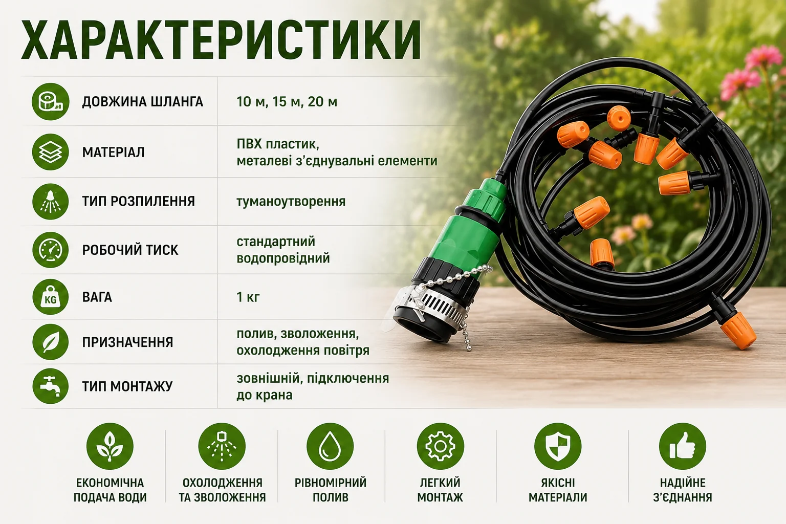 Характеристики системи поливу